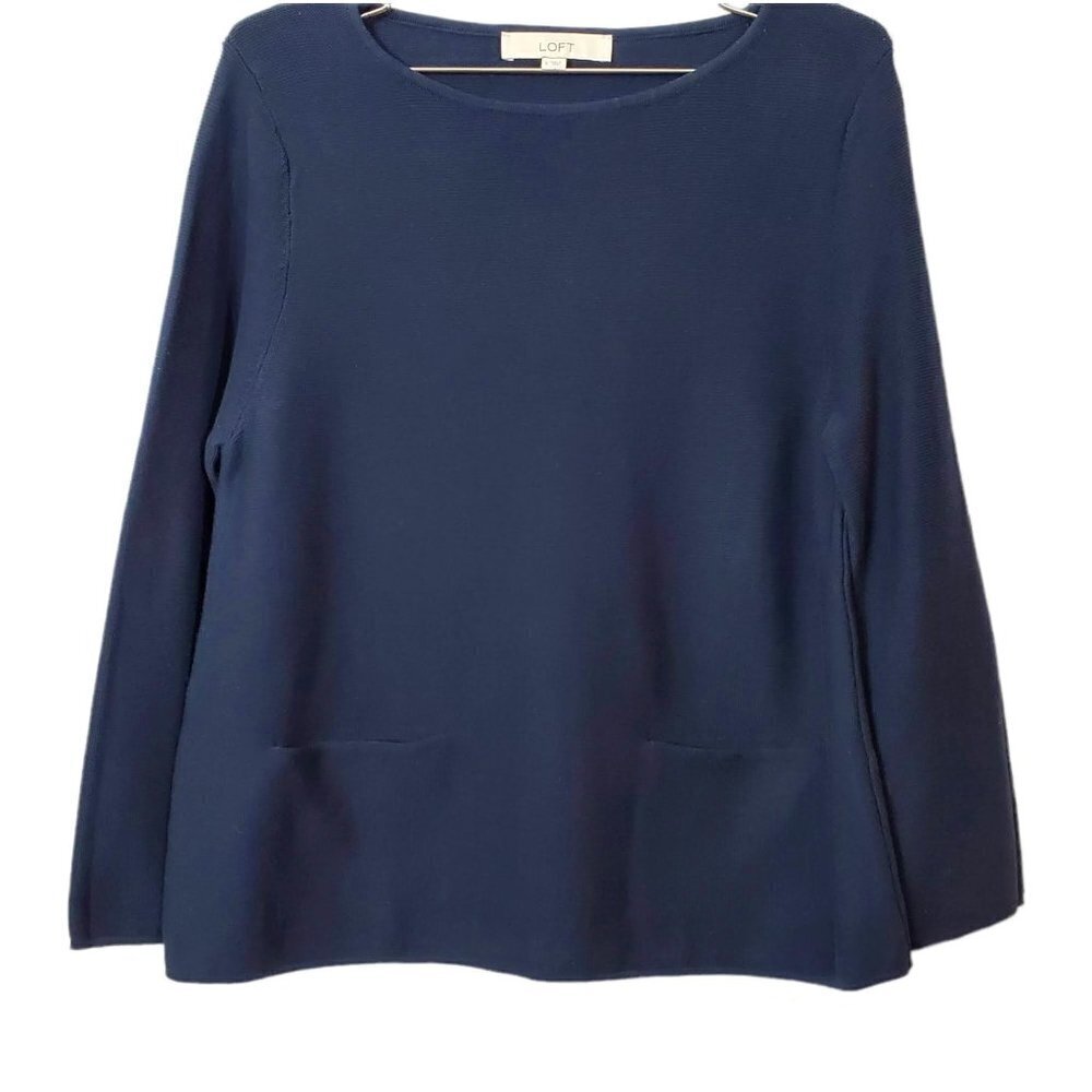 💎062 Ann Taylor Loft Long Sleeve 100% Cotton Navy Top